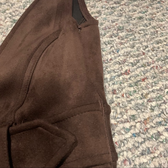 Brown suede buckle front deep V dress - Picture 5 of 5